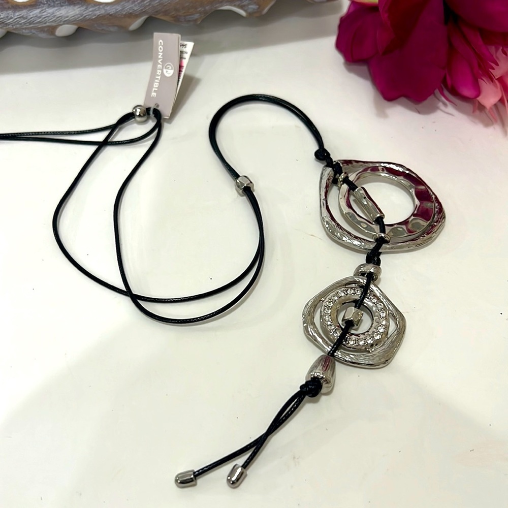 Chico’s Convertible MALIKA Silver & Black 17”  Necklace NEW